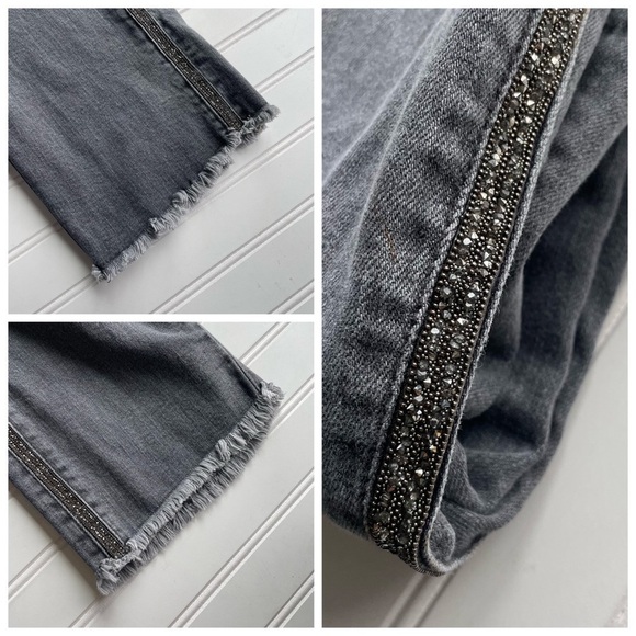 Liverpool Crop Straight Jean Ankle denim Gray Size 10 Bling Side Stripe Fray hem - Picture 5 of 9